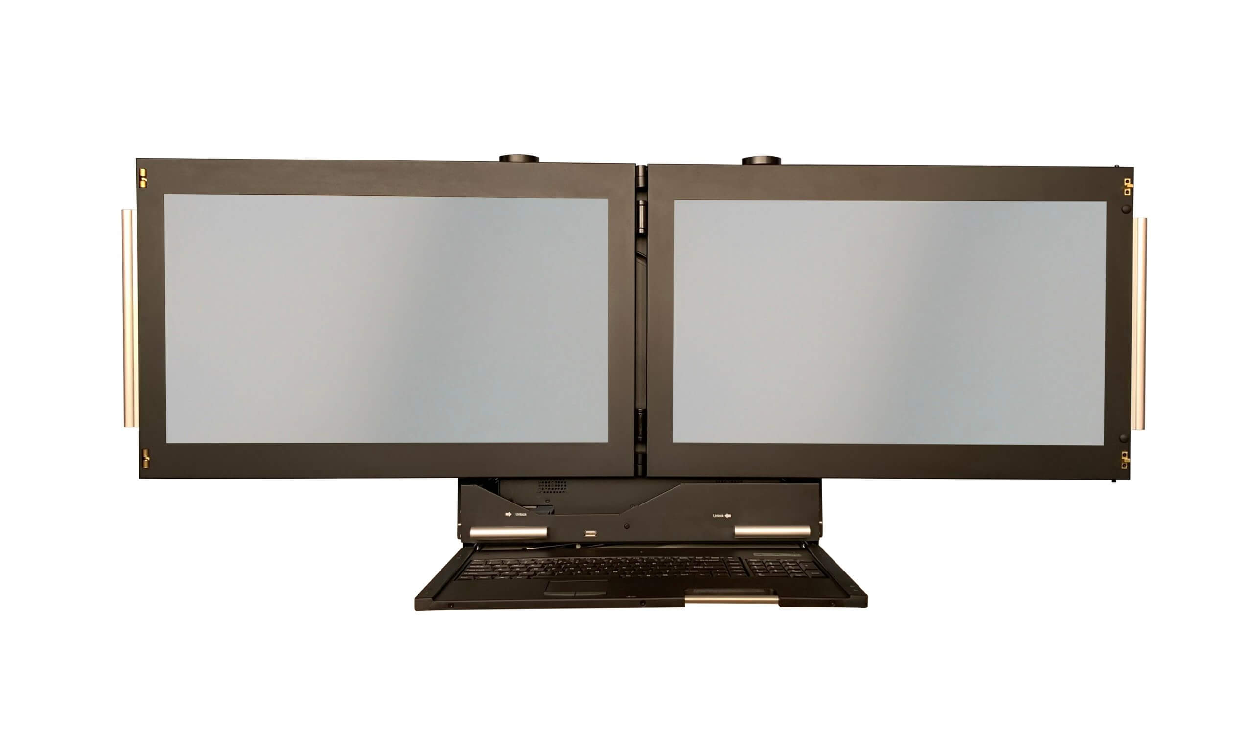 Photo du double écran industriel 24 pouces rackable avec clavier double rail full HD